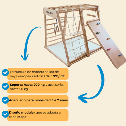 UTOPI Gym Climb Pro – Gimnasio Infantil de Madera Premium (1 a 7 años, Certificado EN71)