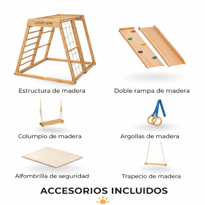 UTOPI Gym Climb Pro – Gimnasio Infantil de Madera Premium + Alfombrilla de Regalo