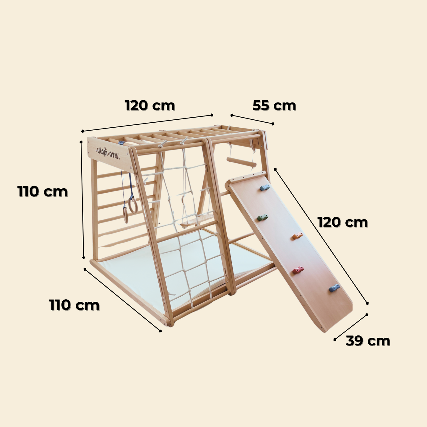 UTOPI Gym Climb Pro – Gimnasio Infantil de Madera Premium (1 a 7 años, Certificado EN71)
