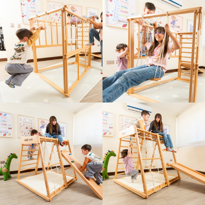 UTOPI Gym Climb Pro – Gimnasio Infantil de Madera Premium + Alfombrilla de Regalo