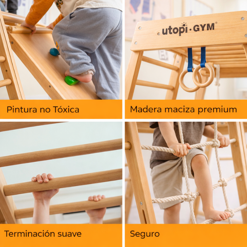 UTOPI Gym Climb Pro – Gimnasio Infantil de Madera Premium + Alfombrilla de Regalo