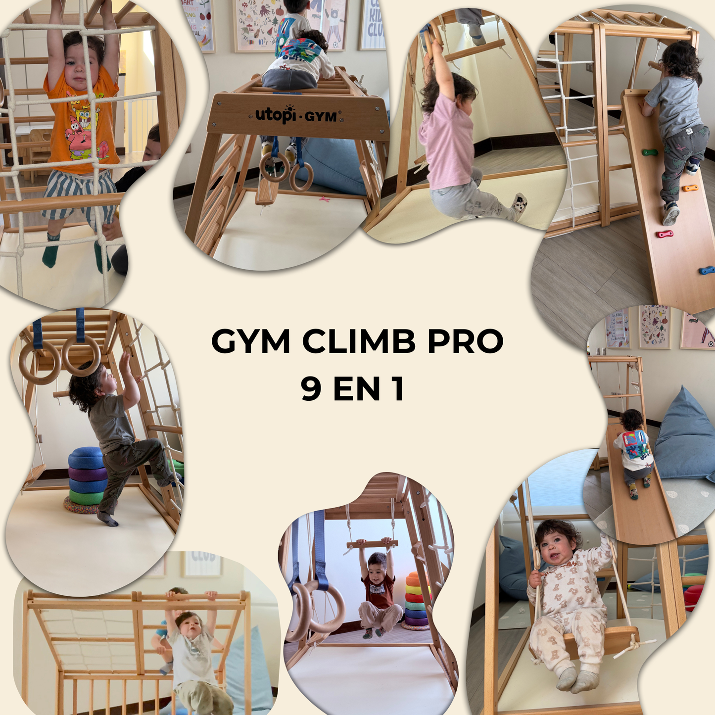 UTOPI Gym Climb Pro – Gimnasio Infantil de Madera Premium (1 a 7 años, Certificado EN71)
