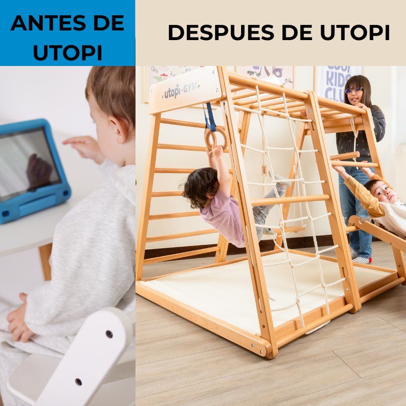 UTOPI Gym Climb Pro – Gimnasio Infantil de Madera Premium + Alfombrilla de Regalo