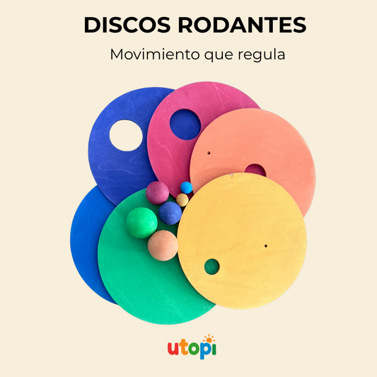 Discos Rodantes – Set sensorial de madera. Movimiento que Regula