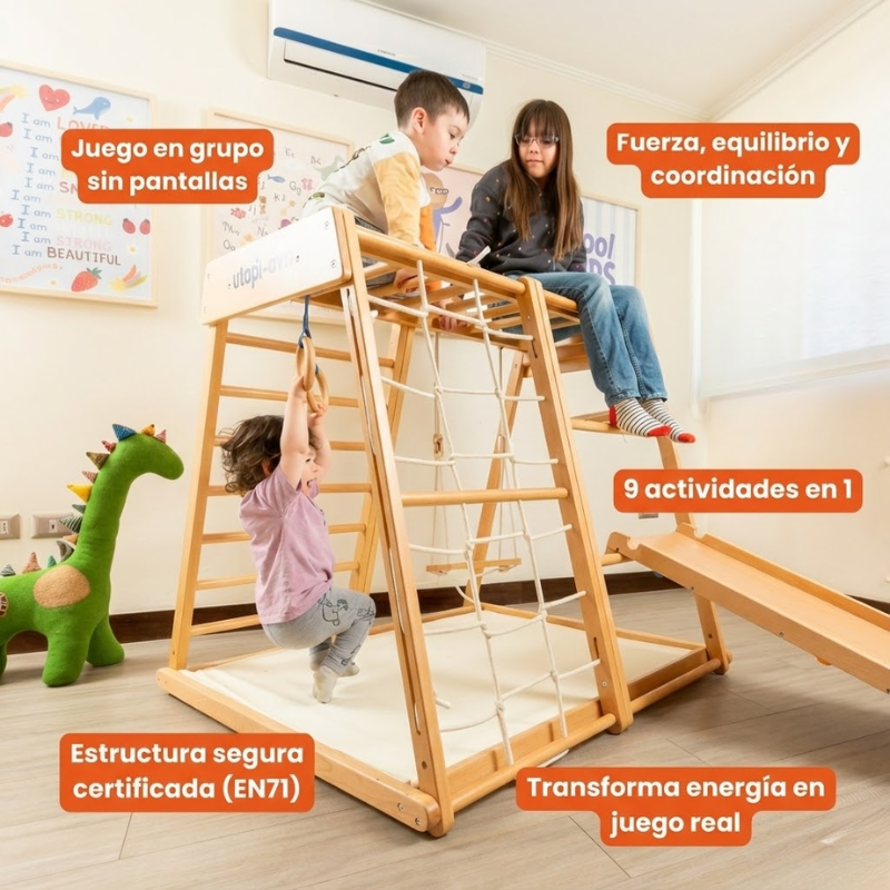 UTOPI Gym Climb Pro – Gimnasio Infantil de Madera Premium (1 a 7 años, Certificado EN71)