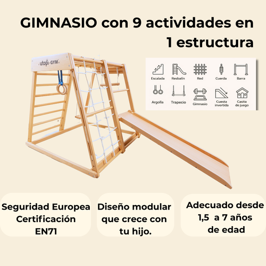 UTOPI Gym Climb Pro – Gimnasio Infantil de Madera Premium + Alfombrilla de Regalo