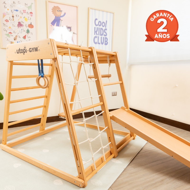UTOPI® Gym Climb Pro – Gimnasio Infantil de Madera Premium (Alfombrilla Incluida)