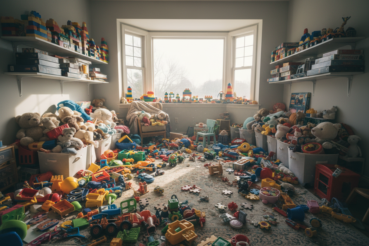 play room desordenado exceso de juguetes