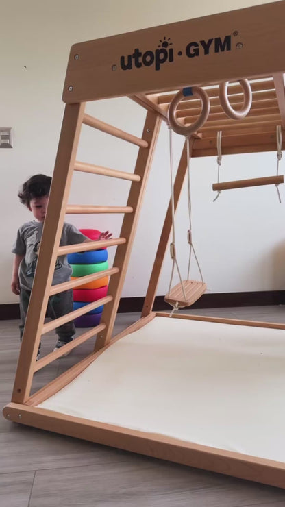 UTOPI Gym Climb Pro – Gimnasio Infantil de Madera Premium + Alfombrilla de Regalo